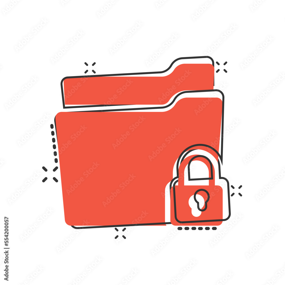 Aufkleber files folder permission icon in comic style. document access cartoon vector illustration on isolated