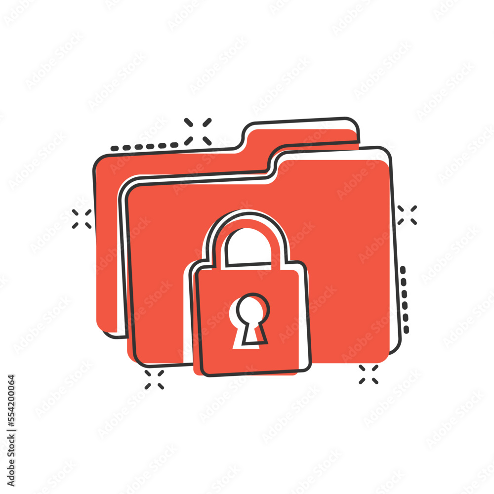 Aufkleber files folder permission icon in comic style. document access cartoon vector illustration on isolated