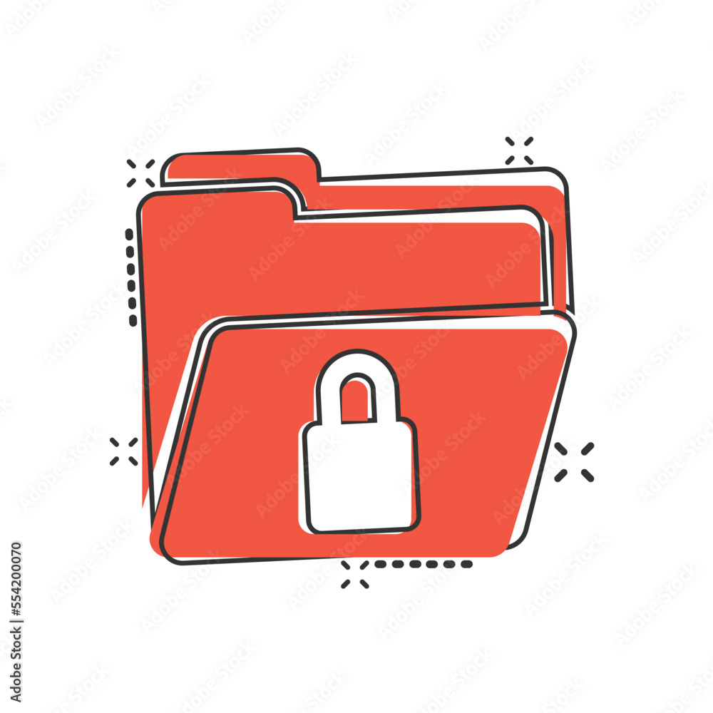 Poster files folder permission icon in comic style. document access cartoon vector illustration on isolated