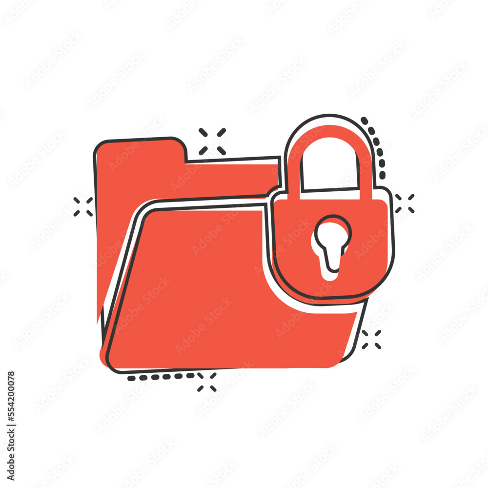Poster files folder permission icon in comic style. document access cartoon vector illustration on isolated