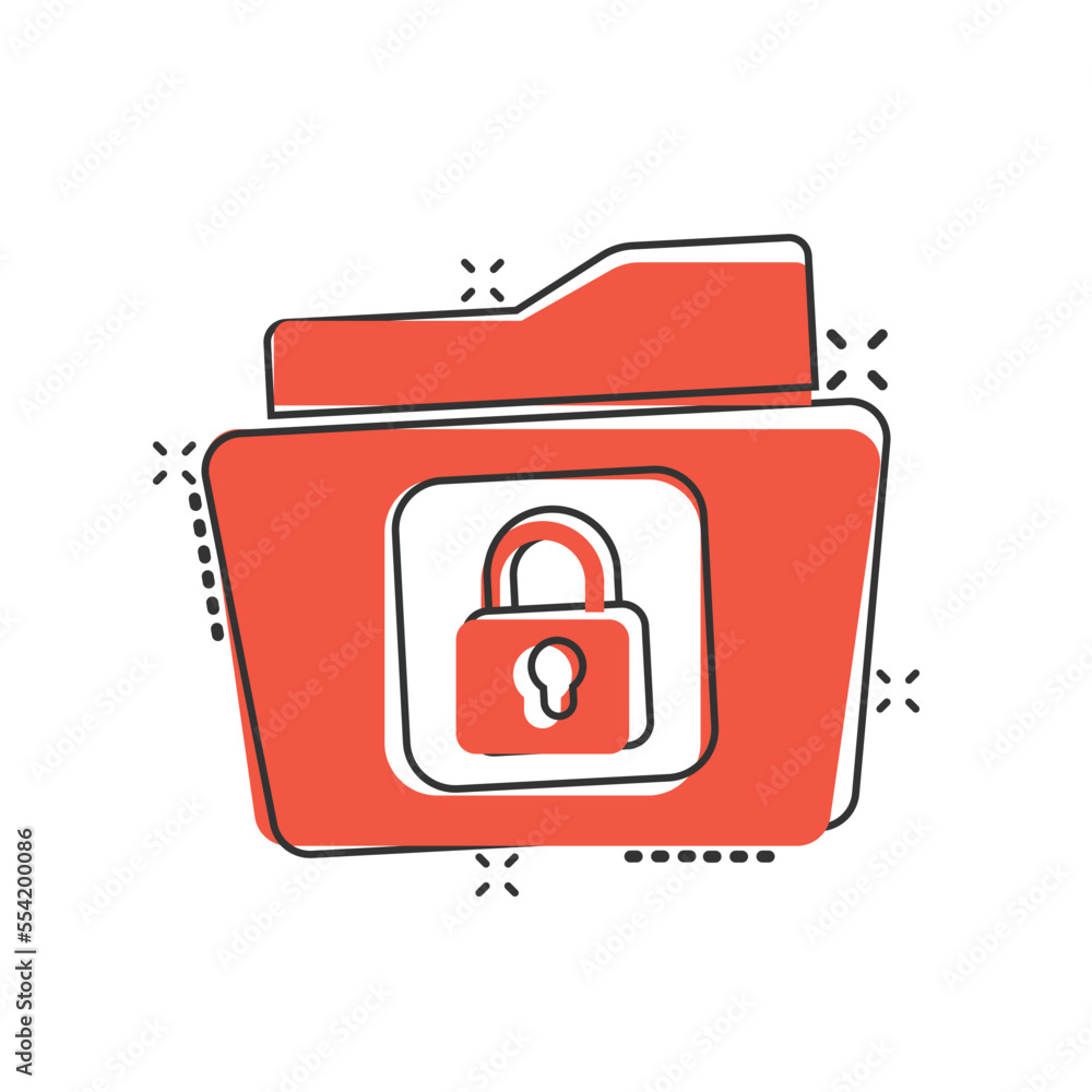 Poster files folder permission icon in comic style. document access cartoon vector illustration on isolated