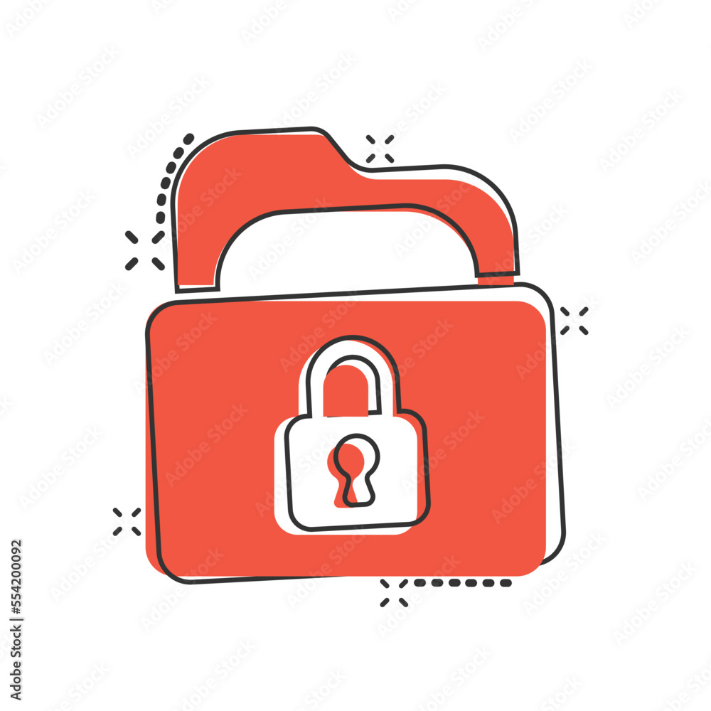 Aufkleber files folder permission icon in comic style. document access cartoon vector illustration on isolated