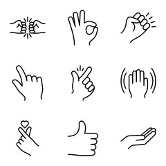 Hand gesture icons set, isolated on white background.