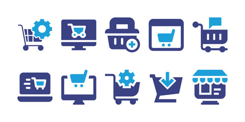 E-Commerce icon set. Duotone color. Vector illustration. Containing ecommerce, marketing online, e commerce, online shopping, check out, cart.