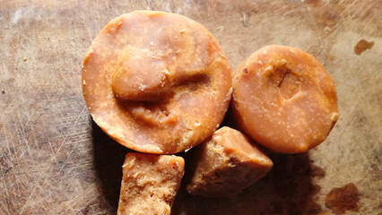 Coconut sugar or palm sugar, better known as Java sugar, sugar made from coconut juice with fresh green pandan leaf.