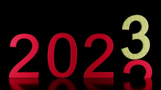 Filmato. Illustrazione 3D. Anno nuovo 2023. Capodanno 2023 in numeri. Il 2023 sostituisce il 2022..
