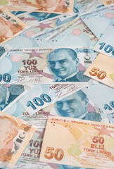 turkish lira banknotes background