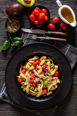 Chicken Pasta Salad with Avocado, Tomato in bowl