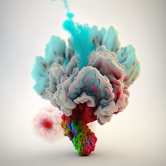 Colorful chemical splash underwater. Abstract swirling liquid.