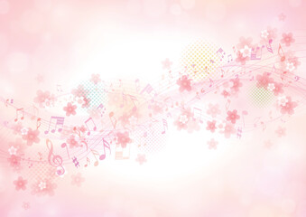 美しいメロディー流れる、桜と音符のフレーム、背景