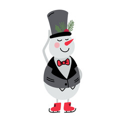 Snowman in a top hat and a tailcoat. 
