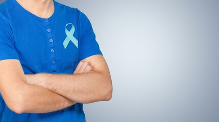 Prostate Cancer concept, Man with Blue Ribbon