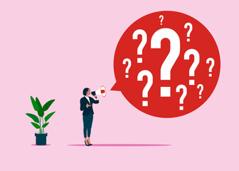 Ask questions to get answer for solving problem, request explanation to solve issue. Flat modern vector illustration. 