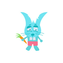 blue flat rabbit with a carrot in his hand
