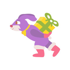 flat purple rabbit carries a gift box