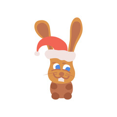 flat brown rabbit in santa hat