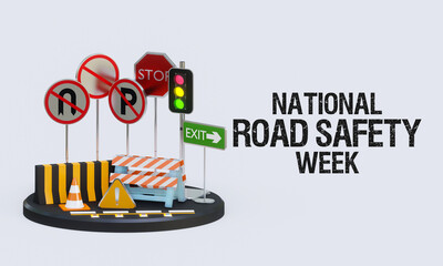 National Road safety week is observed every year in January and in May, It aims at making the roads and streets safer. 3D Rendering