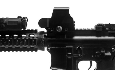 Weapons and military equipment for army, Assault rifle gun (M4A1) with attachment, red dot sign...