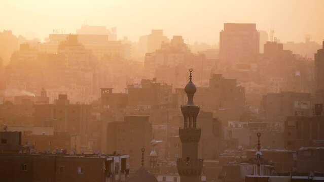 View Of The Houses Of A Big Muslim City In The Back Light Of The Evening Sun
