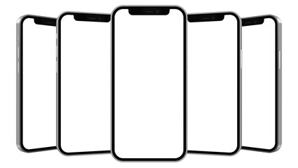 Smartphone mockup isolated with transparent screen png frontal lined up with shadows