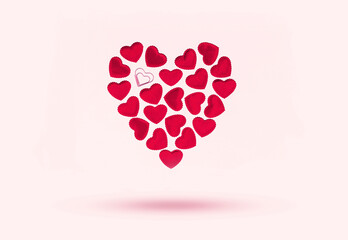 St Valentines day or thank you concept. Floating Many magenta red hearts form bigger heart shape....