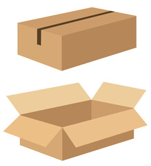 Open and closed cardboard box. Carton delivery packaging open and closed box. Cardboard boxes mockup set
