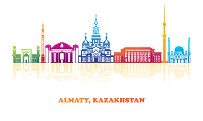 Obraz premium Colourfull Skyline panorama of city of Almaty, Kazakhstan - vector illustration