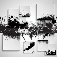 Glitch distorted geometric shape . Noise destroyed banner . Trendy defect error shapes . Glitched frame .Grunge textured . Distressed effect .Vector shapes with a halftone dots screen print texture.