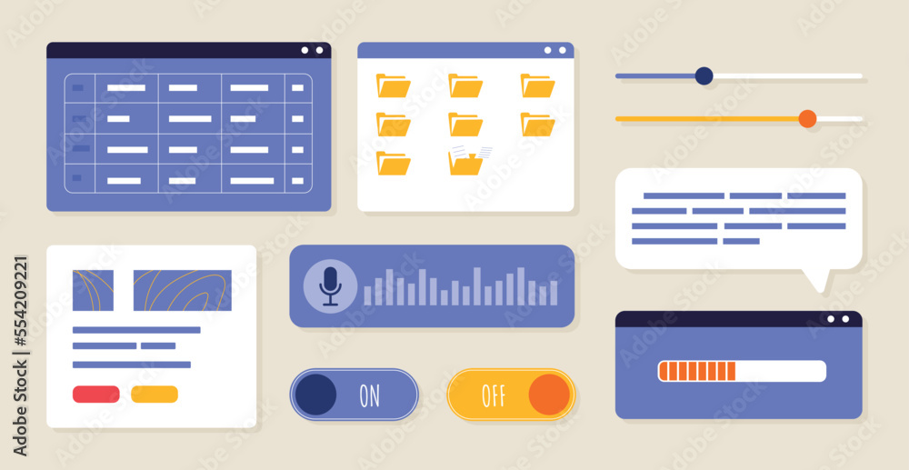 Fototapete set of user interface elements. collection of graphic elements for website. ui and ux design for app