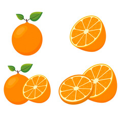 Vector image of an orange. The concept of healthy food and fresh fruit. Juicy fruits, orange snacks, vegetarian dishes. Delicious citrus.
