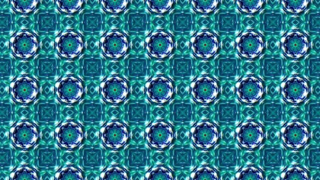 Oriental, arabic mosaic shapes ornaments or decorations wallpaper. Meditation video seamless loop kaleidoscope mandala motion geometric background