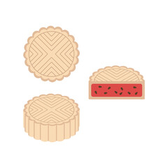 Set of Chinese sweet mooncake illustration