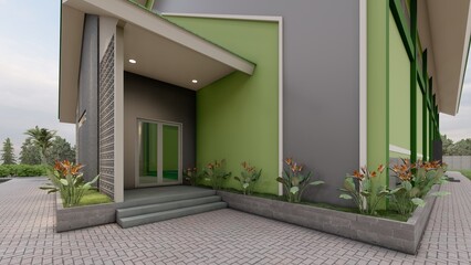3d rendering and illustration hall indoor building with modern concept