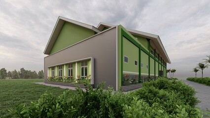 3d rendering and illustration hall indoor building with modern concept