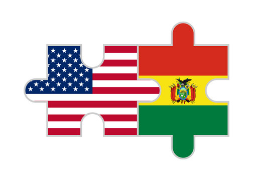 puzzle pieces of united states and bolivia flags. vector illustration isolated on white background