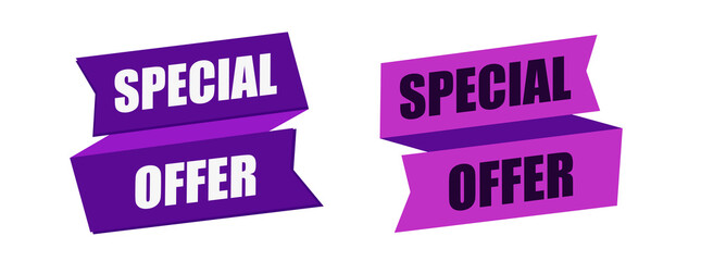 Discount banner shape. Special offer badge. Sale ribbon icon.