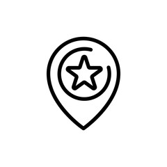 Label line icon. Star, marker, marker, target, destination, route, notification, achievement. Geography concept. Vector black line icon on white background