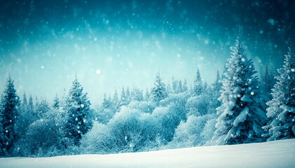 Fototapeta premium Natural winter background with snow drifts and falling snow . Beautiful winter background of snow and blurred forest in background