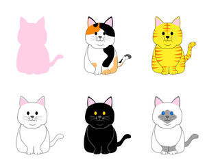 A set of fat cats with white background