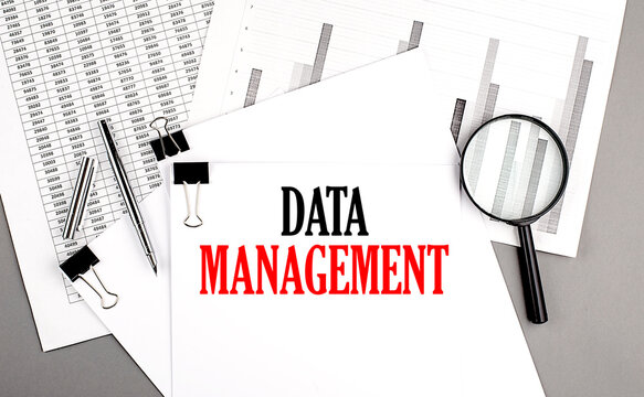 DATA MANAGEMENT text on paper on chart background