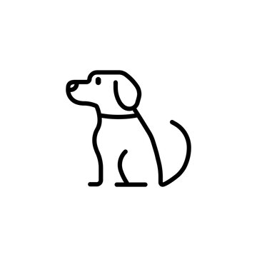 Dog line icon. Pet, family, wool, breed, weight, paws, tail, barking, guard, watchdog, guide, courtship, care, training, fauna. Animals concept. Vector black line icon on white background