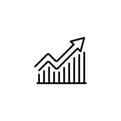Graph line icon. Line chart, trend, profit, growth, increase, arrow, strategy, trade, sales, purchases, shares, prices, investments. Finance concept. Vector black line icon on white background