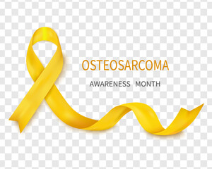 Vector illustration of osteosarcoma cancer awareness tape, isolated on a transparent background. Realistic vector yellow silk ribbon with loop.Design for the poster.