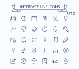User interface line mini icons set 2. Editable stroke. 24 px.