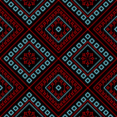 Red blue geometric traditional ethnic pattern Ikat seamless pattern abstract design for fabric print cloth dress carpet curtains and sarong Aztec African Indian Indonesian 