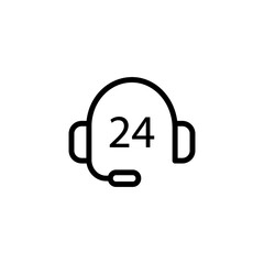 Headphones line icon. Call, appeal, communication, unavailable, available, communication, help, call center, help, around the clock. Communication concept. Vector black line icon on white background