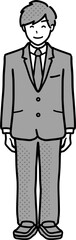 制服を着た男子学生の全身イラスト　前向き　モノクロ