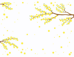 Yellow apricot blossoms, flowers, tree branches in bloom background. Traditional Asian style vector illustration. Design concept spring, Vietnamese Lunar New Year Tet promotion, sale, advertising