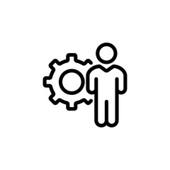 Settings line icon. Man, mechanism, settings, parameters, search, research, correction, setting, sorting. The concept of parameters. Vector black line icon on white background.