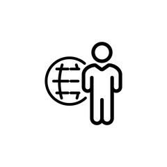 Internet line icon. Browser, man, globe, computer, internet, sites, rest, settings, domain, information, speed, optimization, knowledge. technology concept. Vector black line icon on white background